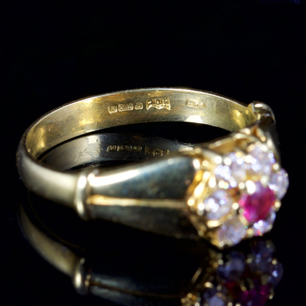 Antique Victorian Ruby Diamond Ring 18Ct Gold Circa 1880