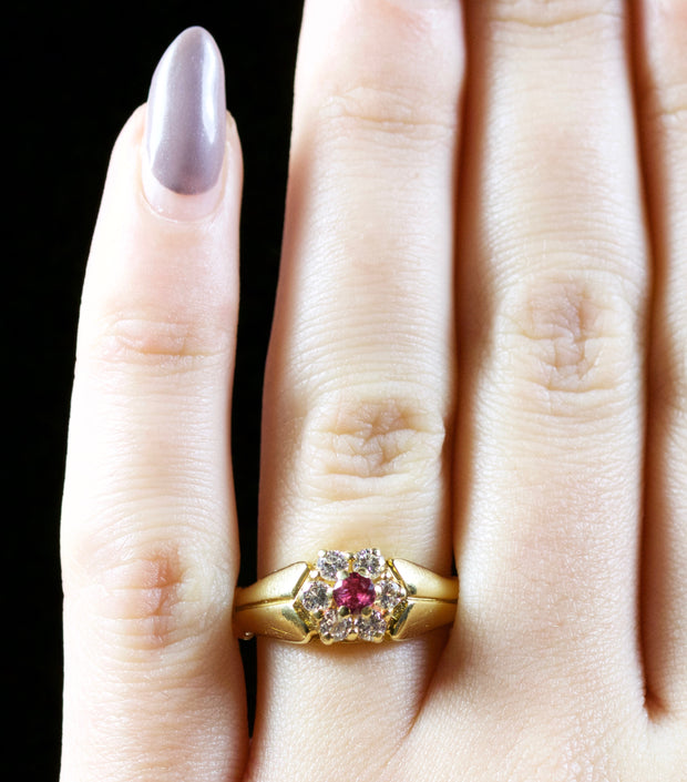 Antique Victorian Ruby Diamond Ring 18Ct Gold Circa 1880
