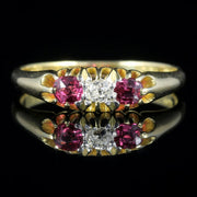 Antique Victorian Ruby Diamond Ring 18Ct Gold Circa 1900