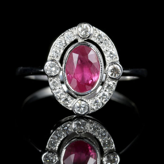 Antique Victorian Ruby Diamond Ring 18Ct White Gold