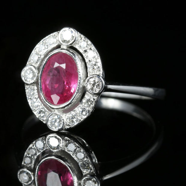 Antique Victorian Ruby Diamond Ring 18Ct White Gold