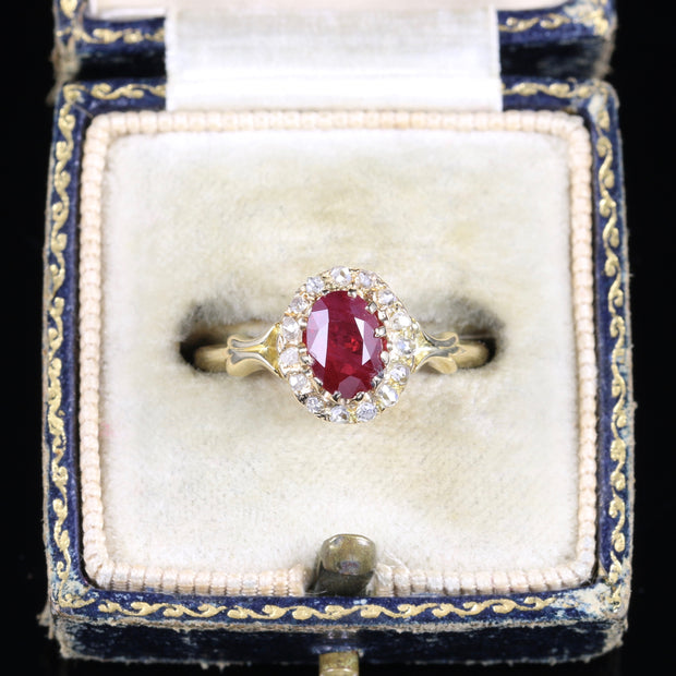 Antique Victorian Ruby Diamond Ring Natural Ruby 18Ct Gold Circa 1880