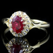 Antique Victorian Ruby Diamond Ring Natural Ruby 18Ct Gold Circa 1880
