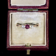 Antique Victorian Ruby Diamond Trilogy Ring 18Ct Gold