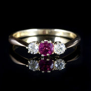 Antique Victorian Ruby Diamond Trilogy Ring 18Ct Gold