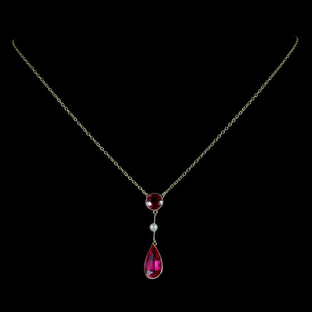 Antique Victorian Ruby Necklace 15Ct Gold Pearl Circa 1890