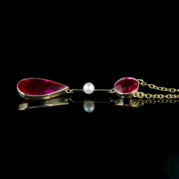 Antique Victorian Ruby Necklace 15Ct Gold Pearl Circa 1890