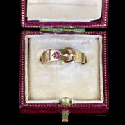 Antique Victorian Ruby Pearl Buckle Ring 15Ct Dated 1881