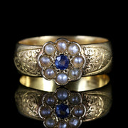 Antique Victorian Sapphire Pearl Wedding Band Ring 18Ct Circa 1900