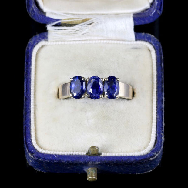 Antique Victorian Natural Sapphire Trilogy Ring 2ct Of Sapphire with CERT