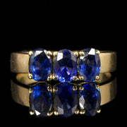 Antique Victorian Natural Sapphire Trilogy Ring 2ct Of Sapphire with CERT