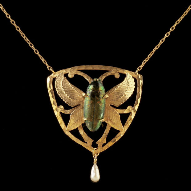 Antique Victorian Scarab Beetle Necklace 18Ct Gold Silver Circa 1900