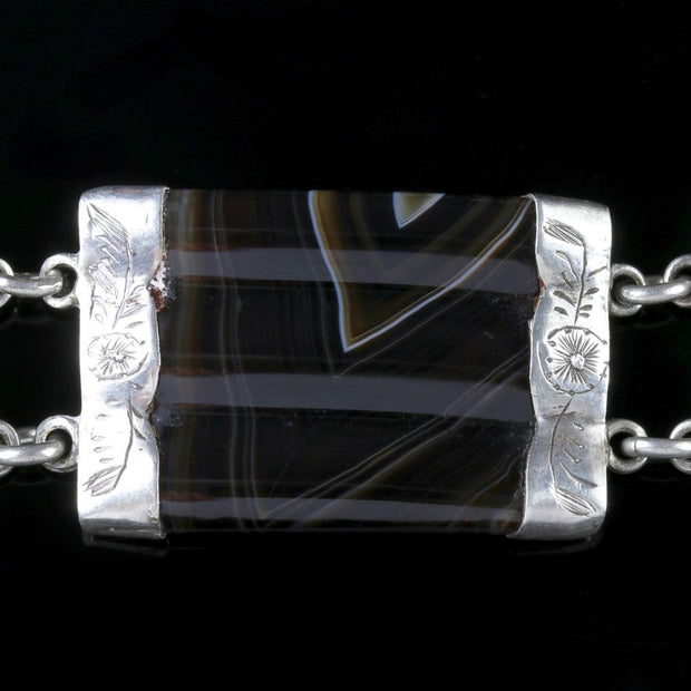 Antique Victorian Scottish Agate Bracelet Silver Buckle Clasp Circa 1860