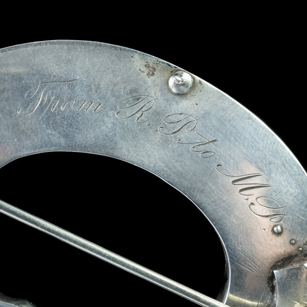 Antique Victorian Scottish Buckle Brooch Agate Silver Circa 1860