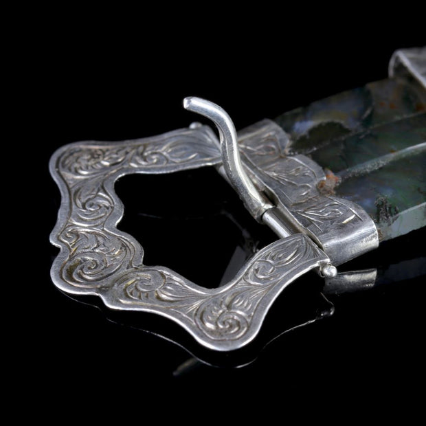 Antique Victorian Scottish Silver Buckle Agate Bracelet Circa 1860