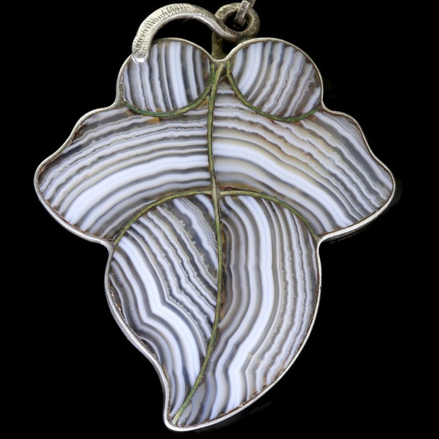 Antique Victorian Scottish Silver Plaid Leaf Brooch Circa 1860
