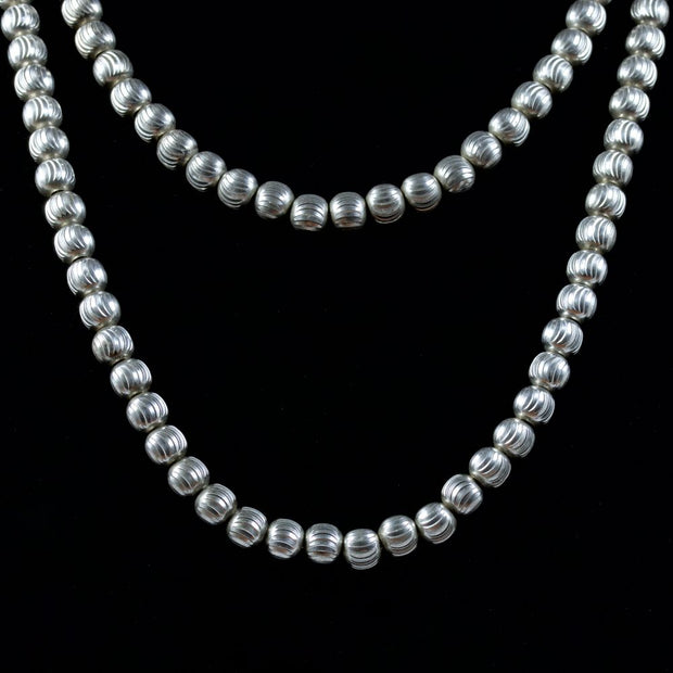 Vintage Opera Bead Necklace Sterling Silver