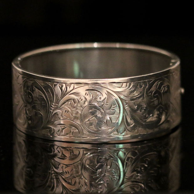Antique Victorian Silver Bangle Engraved All The Way Around Dated 1933