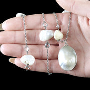 Vintage Blister Pearl Pendant Chain Necklace Silver