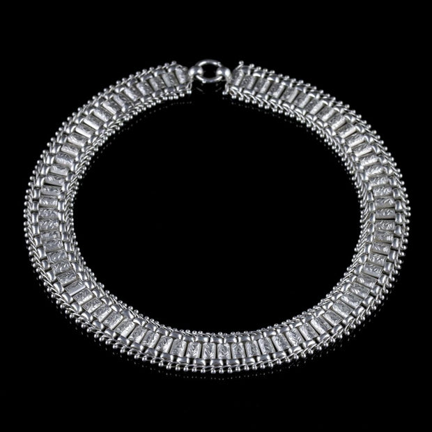 Antique Victorian Locket Collar Necklace Silver Circa 1880