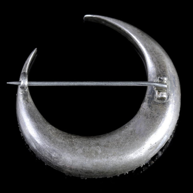 Antique Victorian Silver Crescent Moon Paste Brooch Circa 1860