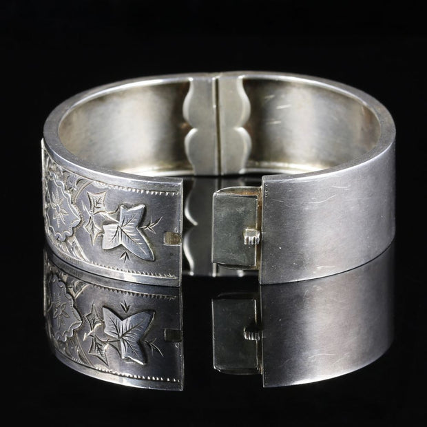 Antique Victorian Silver Ivy Bangle Dated 1881