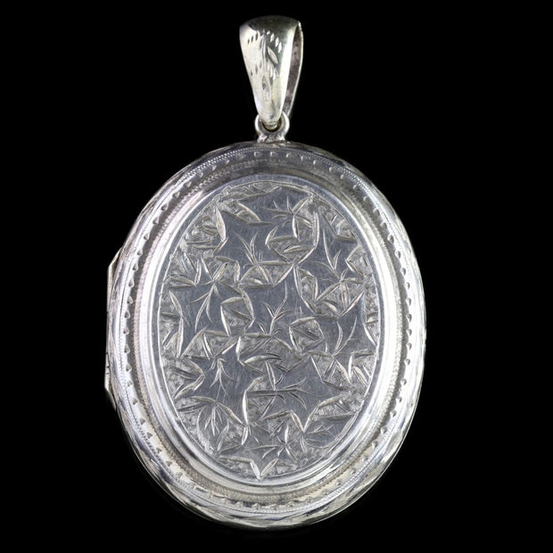 Antique Victorian Silver Ivy Locket Circa 1880