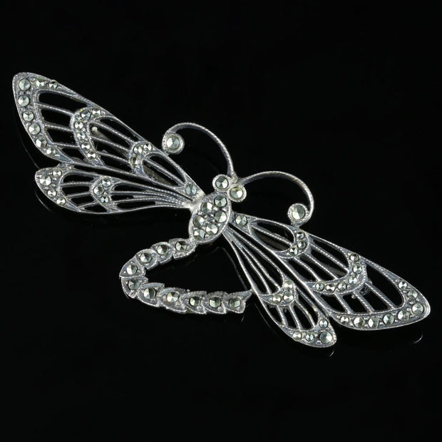 Antique Victorian Silver Marcasite Dragonfly Brooch