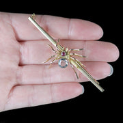 Antique Edwardian Aquamarine Spider Bar Brooch 9ct Gold