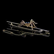 Antique Edwardian Aquamarine Spider Bar Brooch 9ct Gold