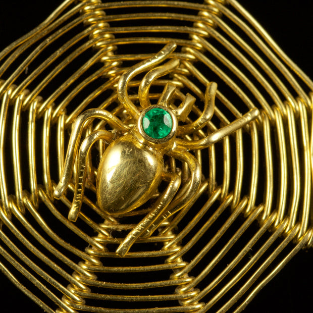 Antique Victorian Spider Web Emerald Pendant 18Ct Gold Circa 1900