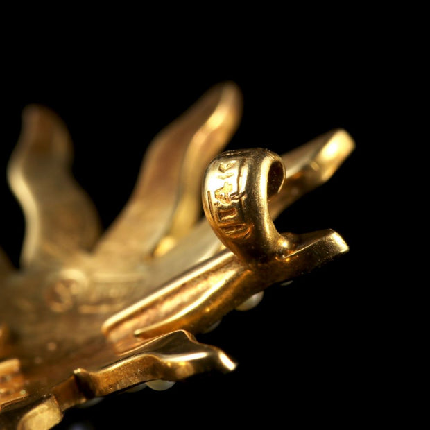 Antique Victorian Pearl Star Brooch Pendant 14Ct Gold Circa 1880