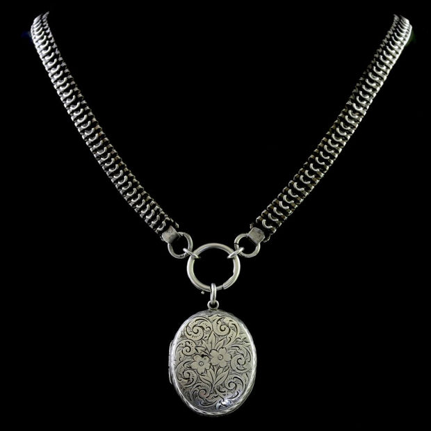 Antique Victorian Sterling Silver Locket Collar Circa 1900