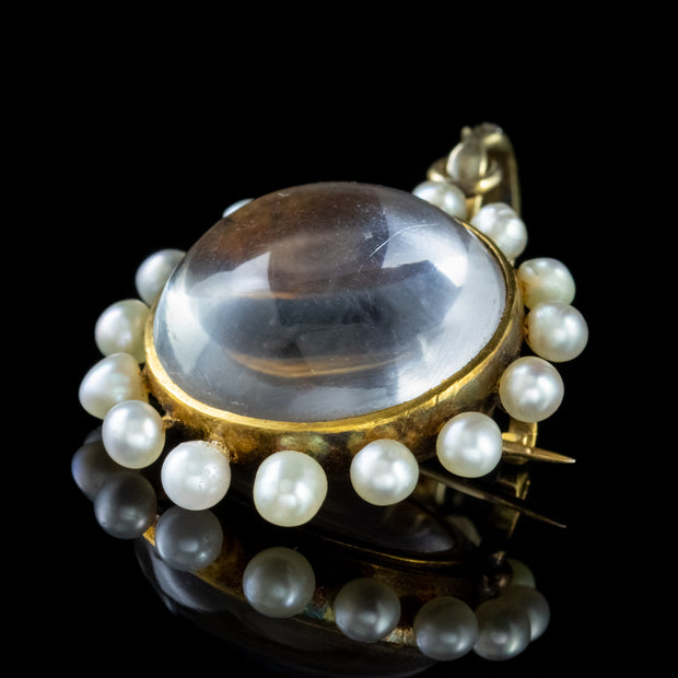 Antique Victorian Rock Crystal Pearl Diamond Locket 18ct Gold
