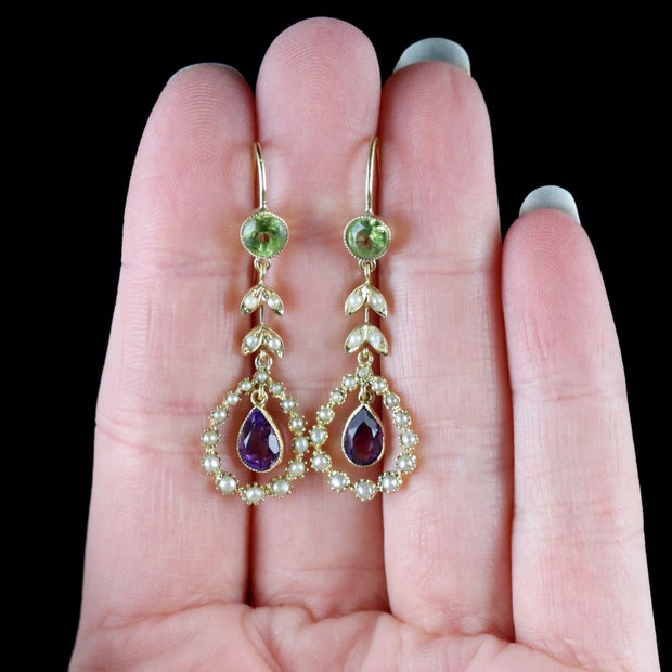 Antique Victorian Suffragette Drop Earrings 15Ct Gold Circa 1900