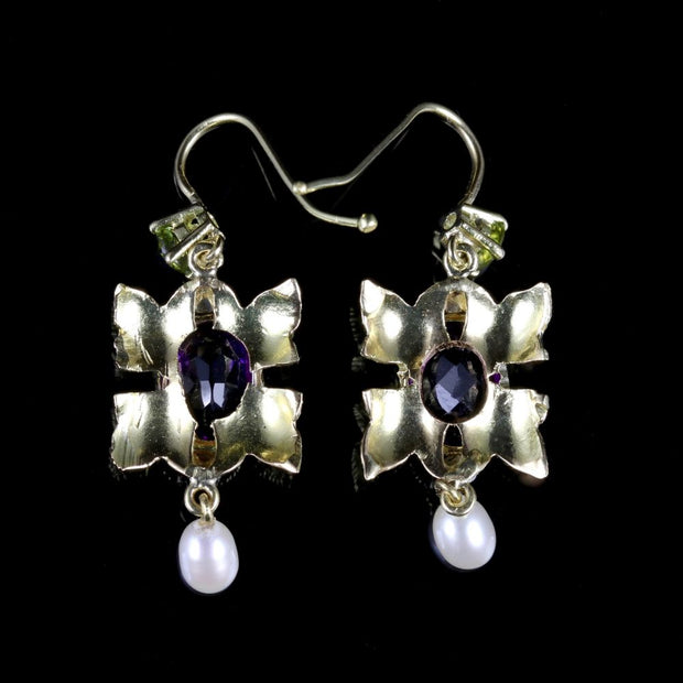 Antique Victorian Suffragette Earrings 18Ct Gold Drop Earrings Circa 1900