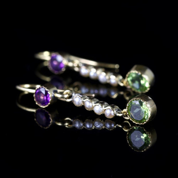 Antique Victorian Suffragette Long Earrings 15Ct Gold Circa 1900