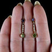 Antique Victorian Suffragette Long Earrings 15Ct Gold Circa 1900