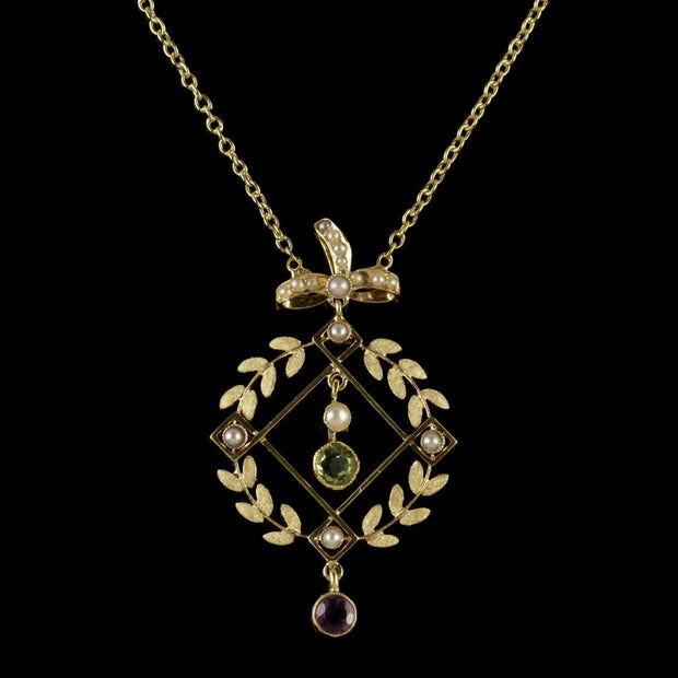 Antique Victorian Suffragette Necklace 15Ct Gold Pendant Circa 1900