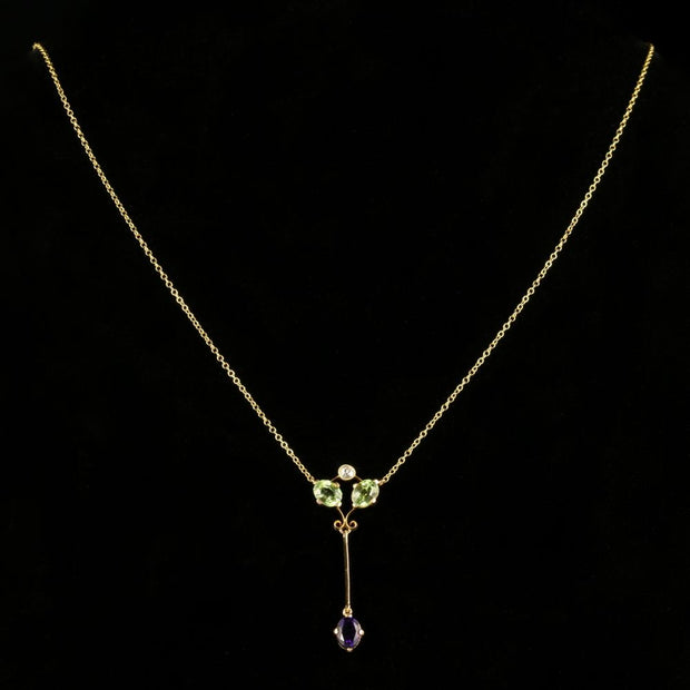 Antique Victorian Suffragette Necklace Diamond Peridot Amethyst Circa 1900