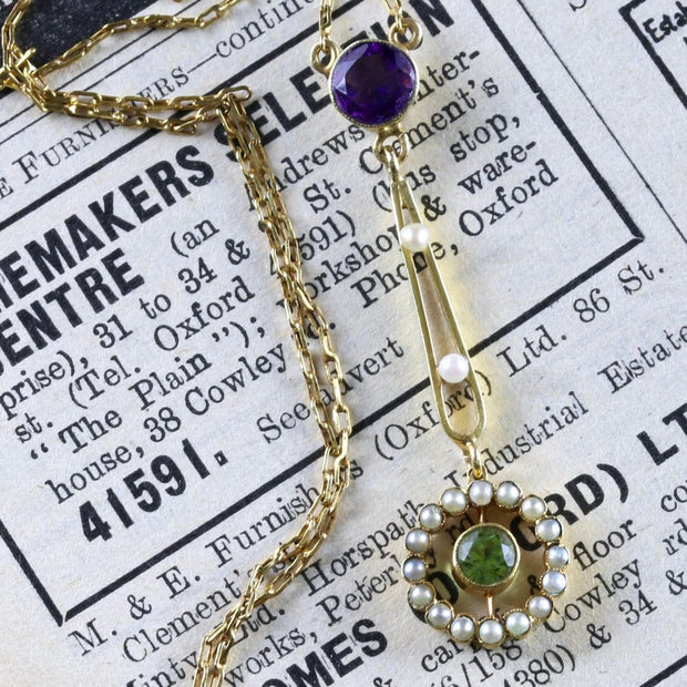 Antique Victorian Suffragette Pendant Necklace 15Ct Gold Circa 1900