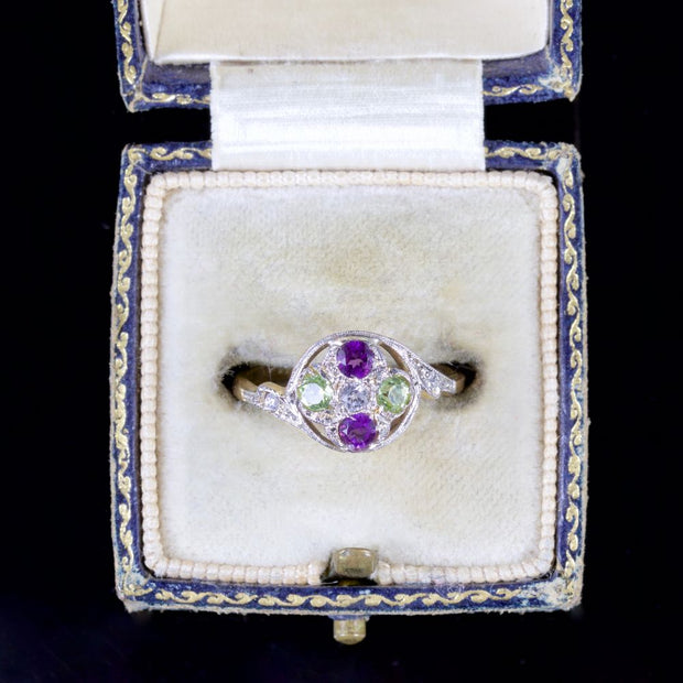 Antique Victorian Suffragette Ring 18Ct Diamond Peridot Amethyst Circa 1900