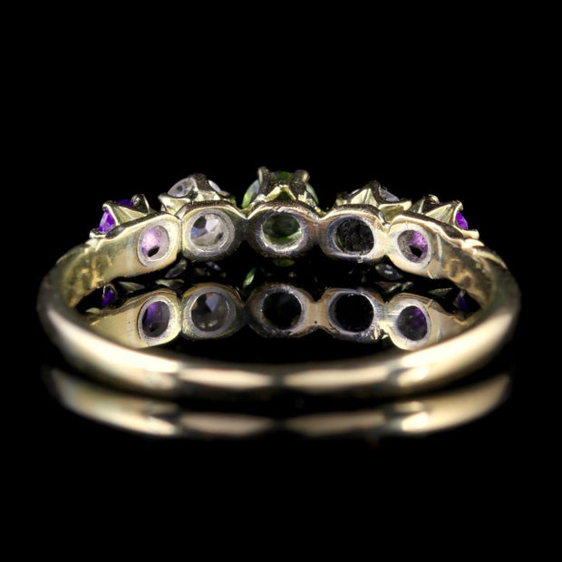 Antique Victorian Suffragette Ring 18Ct Gold Amethyst Peridot Diamond