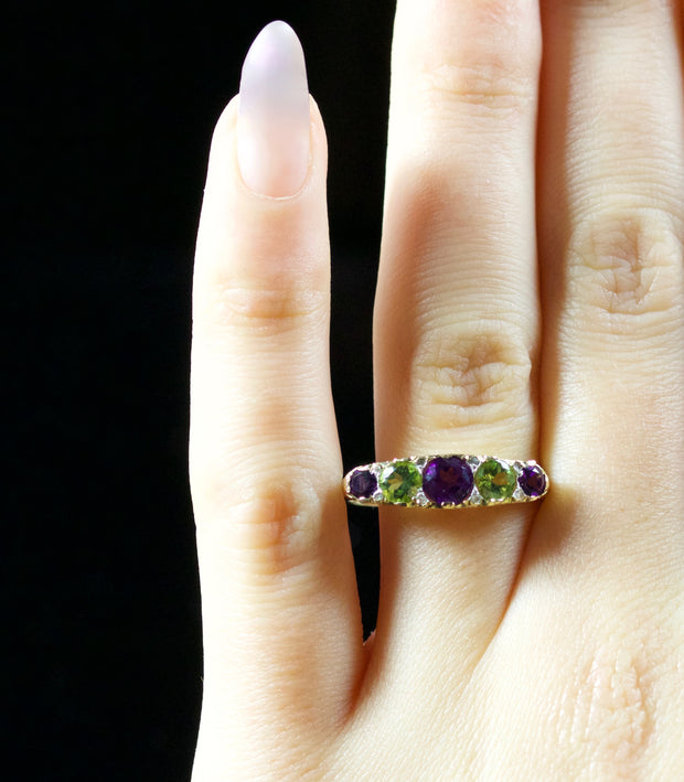 Antique Victorian Suffragette Ring Amethyst Peridot Diamond 18Ct Circa 1900