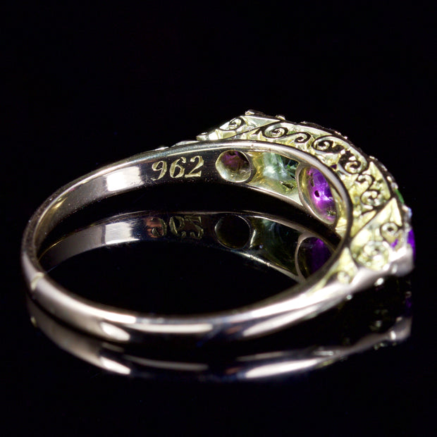 Antique Victorian Suffragette Ring Amethyst Peridot Diamond 18Ct Circa 1900