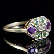 Antique Edwardian Suffragette Ring Diamond Amethyst Peridot 18Ct Gold Circa 1915