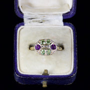 Antique Edwardian Suffragette Ring Diamond Amethyst Peridot 18Ct Gold Circa 1915
