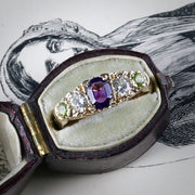 Antique Victorian Suffragette Ring Diamond Amethyst Peridot Circa 1900