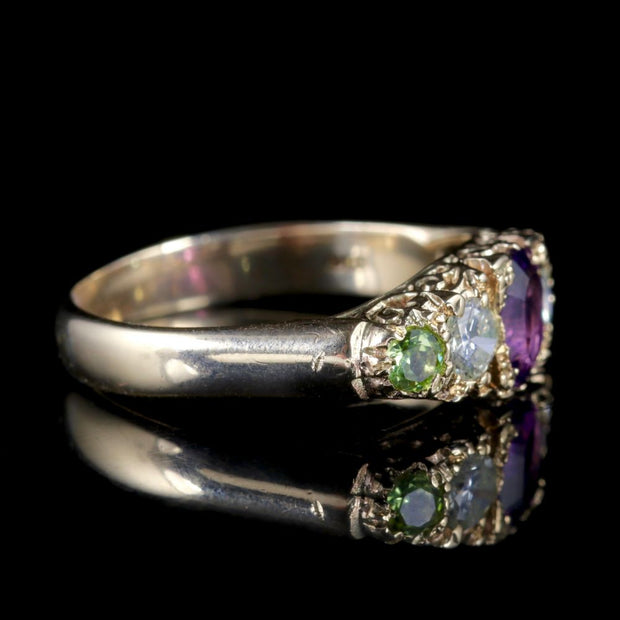 Antique Victorian Suffragette Ring Diamond Amethyst Peridot Circa 1900