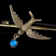 Antique Victorian Swallow Brooch Turquoise 15Ct Gold Circa 1900